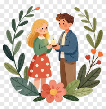 Couple Holding A Candle Surrounded By Flowers PNG