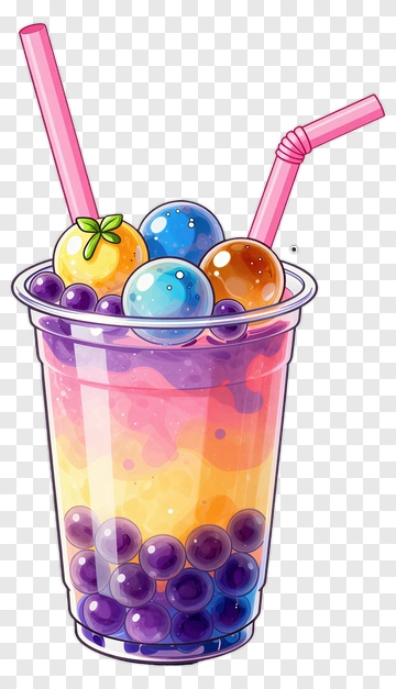Colorful Bubble Tea With Toppings PNG