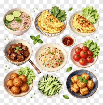 Variety Of Asian Dishes With Fresh Ingredients PNG