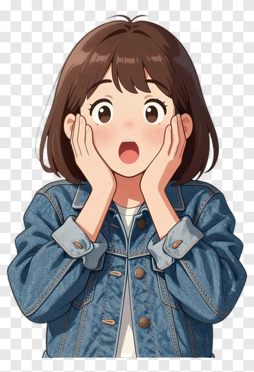 Surprised Girl In Denim Jacket PNG