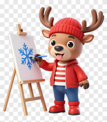 Cartoon Reindeer Painting A Snowflake PNG