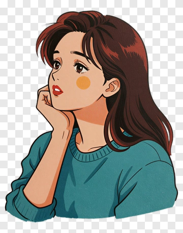 Thoughtful Young Woman In A Blue Sweater PNG