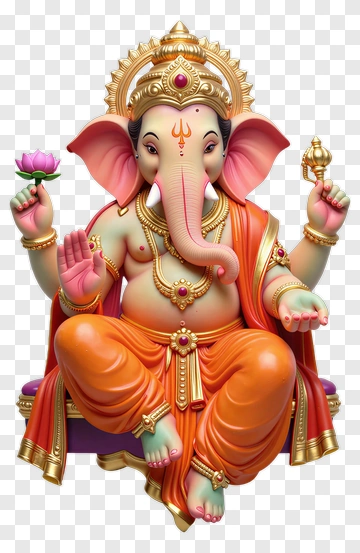 Colorful Lord Ganesha Statue Holding Lotus And Bell PNG