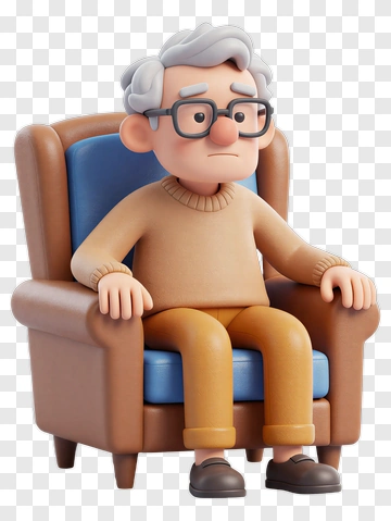 Cartoon Elderly Man Sitting In A Chair PNG