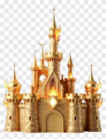 Golden Castle With Flames PNG