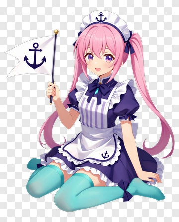 Anime Maid Holding An Anchor Flag PNG