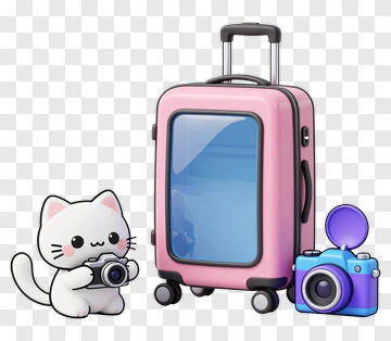 Cute Cat With Camera And Pink Suitcase PNG
