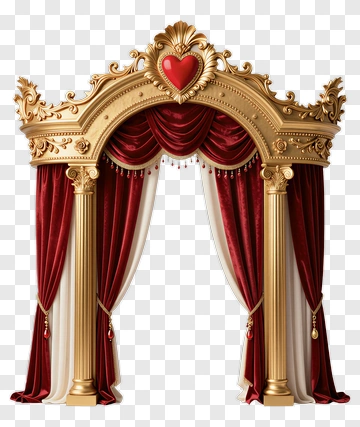 Red Velvet Stage Curtain With Golden Accents PNG