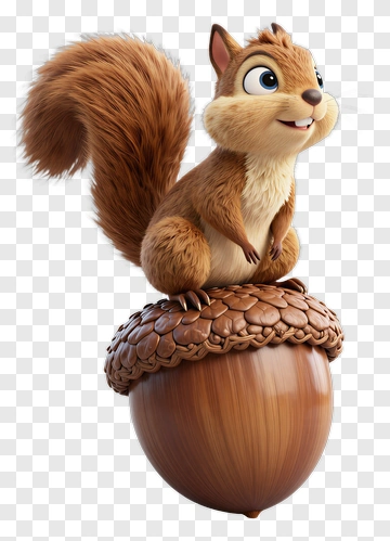 3D Squirrel Sitting On An Acorn PNG