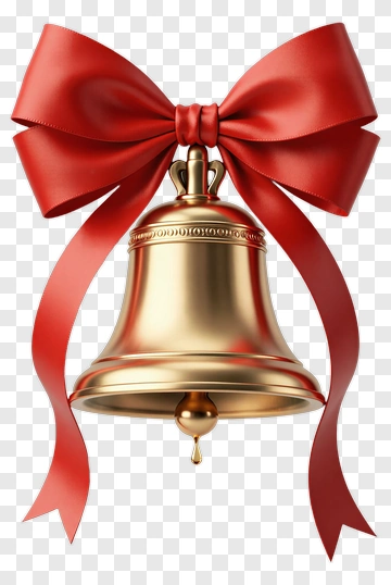 Golden Bell With Red Ribbon PNG