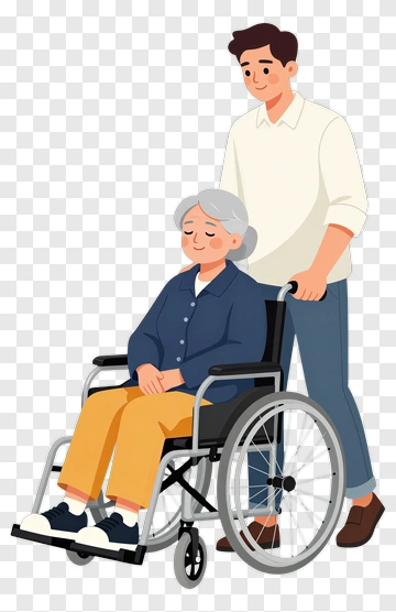 Caregiver Assisting An Elderly Woman In A Wheelchair PNG