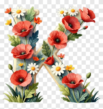 Floral Letter K With Poppies And Daisies PNG