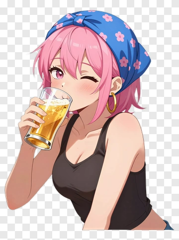 Anime Girl Drinking Beer PNG