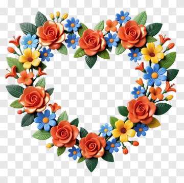 Colorful Floral Heart Wreath PNG