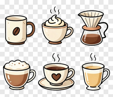Coffee Cups And Brewing Equipment PNG