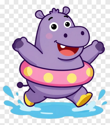 Cartoon Hippo Swimming In Water PNG