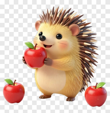Cartoon Hedgehog Holding An Apple PNG