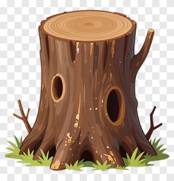 Wooden Tree Stump With Grass PNG