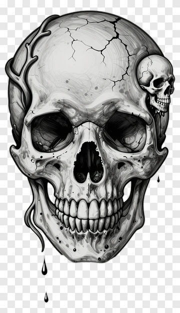 Intricate Skull Illustration With Dripping Detail PNG