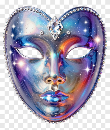 Colorful Heart-Shaped Mask With Cosmic Design PNG