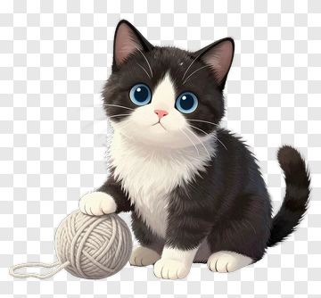 Cartoon Cat Playing With Yarn PNG