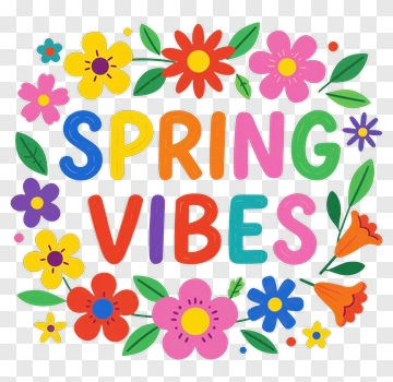 Colorful Spring Vibes Floral Design PNG
