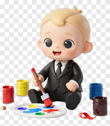 Cartoon Child Painting With Bright Colors PNG