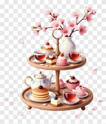 Afternoon Tea Set With Cherry Blossom Decoration PNG