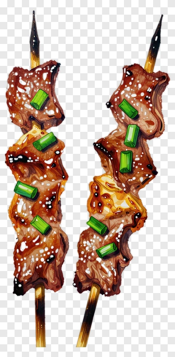 Grilled Meat Skewers With Green Onions PNG