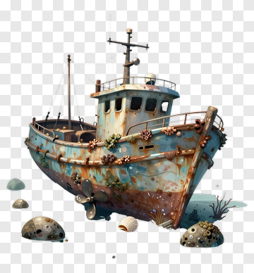 Rusty Fishing Boat On The Shore PNG