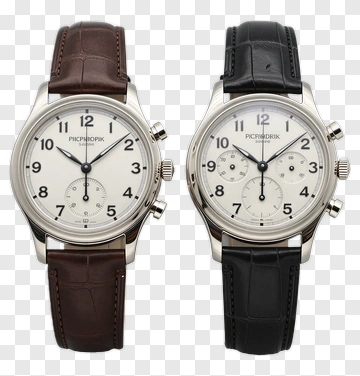 Chronograph Watch With Brown And Black Leather Straps PNG