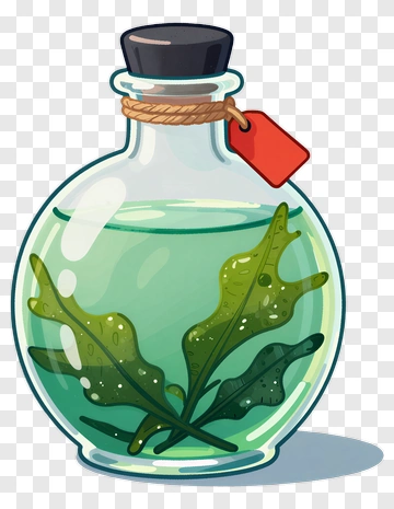 Glass Bottle Containing Green Leaves PNG