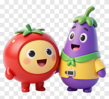 Cartoon Tomato And Eggplant Characters PNG