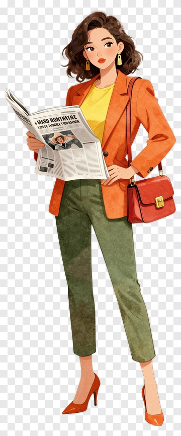 Stylish Woman Reading A Newspaper PNG