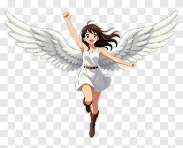 Angel Girl Flying With White Wings PNG