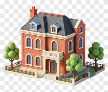 3D House With Trees And Fence PNG