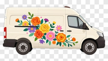Flower Decorated Delivery Van PNG