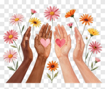 Hands Holding Hearts Surrounded By Flowers PNG