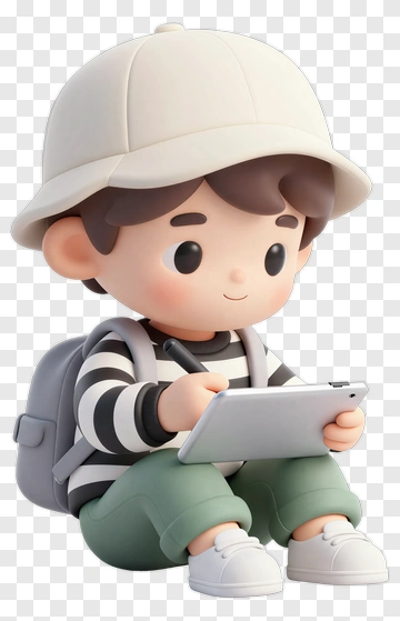 3D Boy Sitting And Drawing On A Tablet PNG