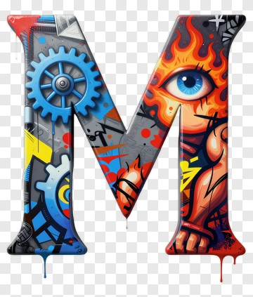 Colorful Letter M With Graffiti Art PNG