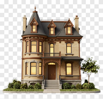 Victorian House With Garden PNG