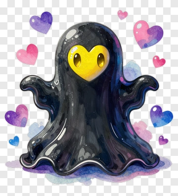 Cartoon Ghost With Heart Eyes Surrounded By Colorful Hearts PNG