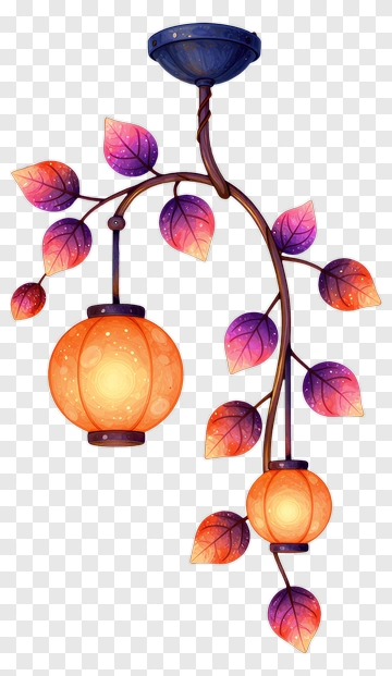 Colorful Lanterns With Leaves PNG