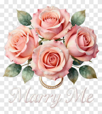 Roses With Engagement Ring And Marry Me Text PNG