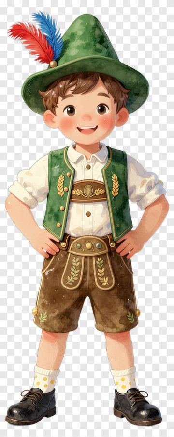 Cartoon Boy In Traditional Bavarian Outfit PNG