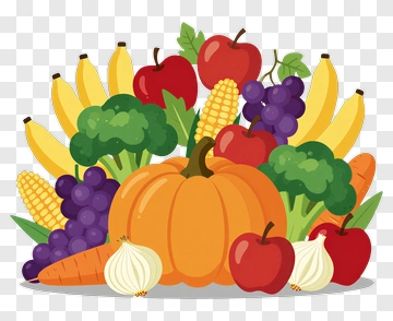 Colorful Vegetable And Fruit Arrangement PNG