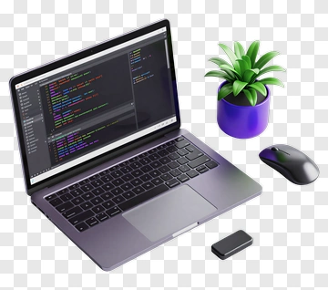 Laptop With Code And Plant PNG