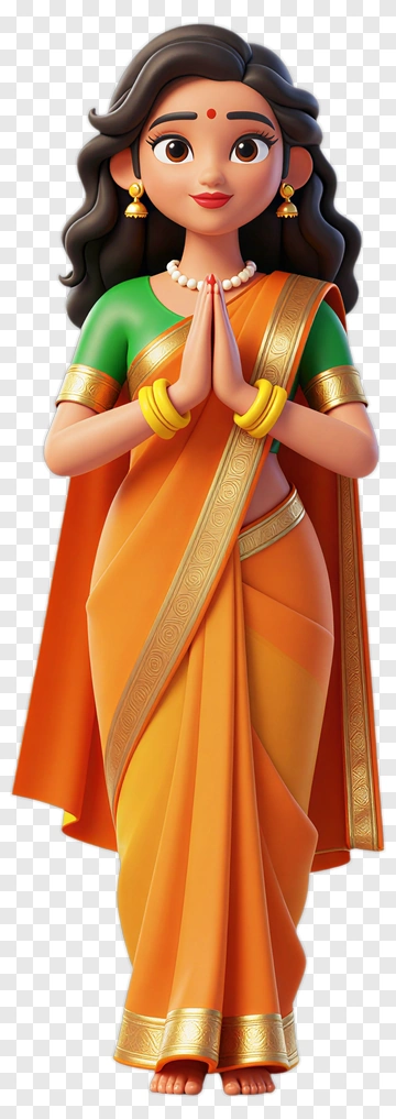 Cartoon Woman In Traditional Indian Attire PNG