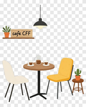 Cozy Cafe Table Setting With Coffee And Plants PNG