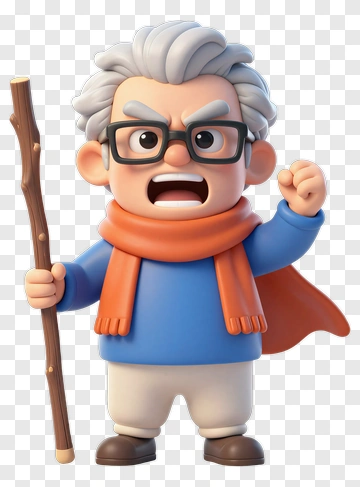 Cartoon Elderly Man Holding A Stick PNG